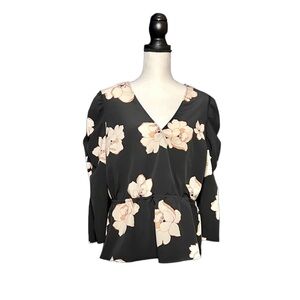 Cherry Blossom Black 3/4 Sleeve Top